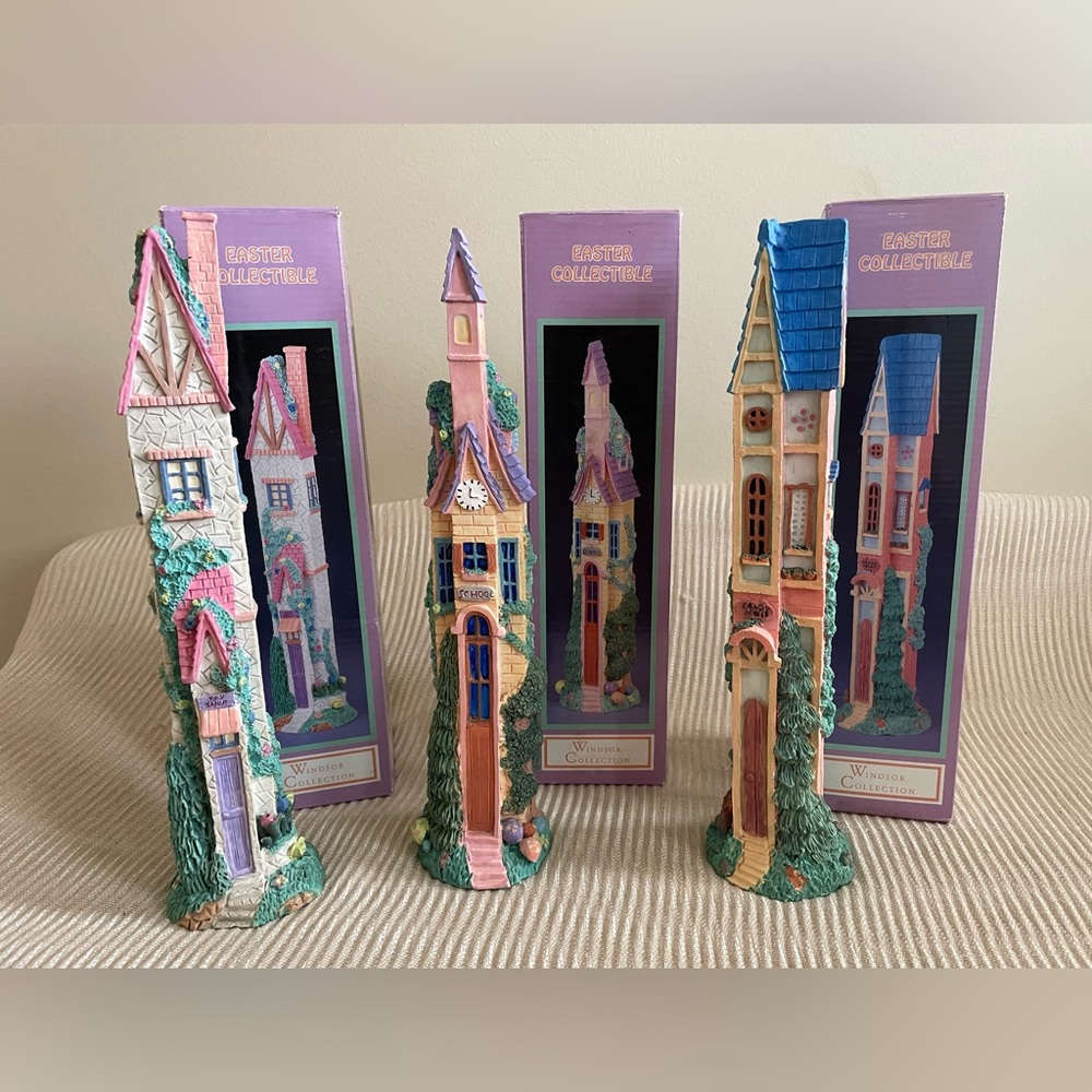 3 EASTER PENCIL HOUSES BY WINDSOR COLLECTION